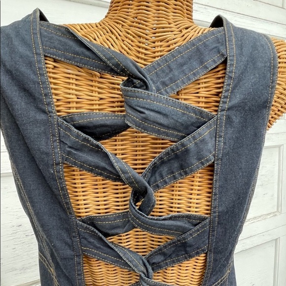Nanette Lepore size 6, denim M. Blue Plunging dress - Crisscross back. Like new - Picture 3 of 7